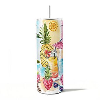 Summer Vibes 20oz Tumbler With Stainless Steel Straw, Brushstrokes Vacation Beach Gift Cup