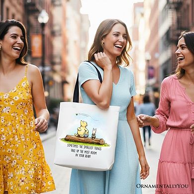 Sentimental Heartwarming Quote Bear Canvas Tote Bag, Small Things Friendly Gift