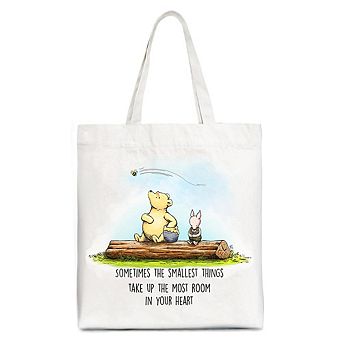 Sentimental Heartwarming Quote Bear Canvas Tote Bag, Small Things Friendly Gift