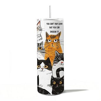 Animal Rescue Cat 20oz Tumbler With Stainless Steel Straw, Shelter Supporter Gift Cup