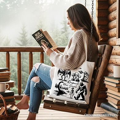 Respect The Local Cryptid Squad Canvas Canvas Tote Bag, Funny Bigfoot Alien Mothman Meme