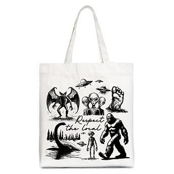 Respect The Local Cryptid Squad Canvas Canvas Tote Bag, Funny Bigfoot Alien Mothman Meme