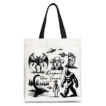 Respect The Local Cryptid Squad Canvas Canvas Tote Bag, Funny Bigfoot Alien Mothman Meme