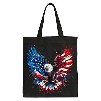 Bald Eagle American Flag Canvas Tote Bag, Patriotic Freedom Gift Shopper