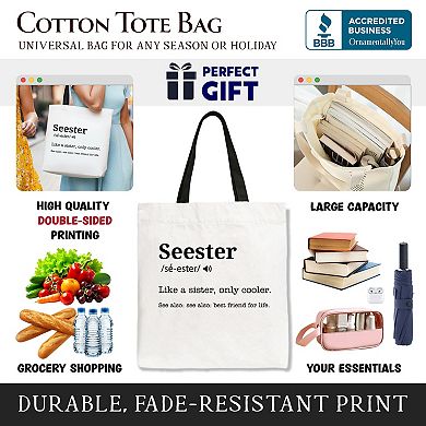 Seester Definition Canvas Tote Bag, Funny Gift Shopper for Cool and Close Sisters