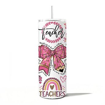 Teacher Life Pink 3D Inflated 20oz Tumbler With Stainless Steel Straw, Educator Appreciation Gift