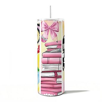 Coquette Pink Teacher 20oz Tumbler With Stainless Steel Straw, Retro School Brushstrokes Gift Cup