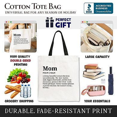 Mom Definition Canvas Tote Bag, Funny Mothers Day Gift Shopper