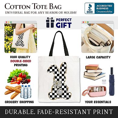 Checkered Easter Bunny Coquette Tote Bag, Stylish Spring Gift Shopper