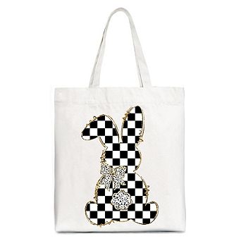 Checkered Easter Bunny Coquette Tote Bag, Stylish Spring Gift Shopper