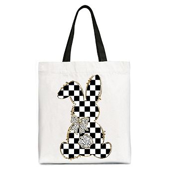 Checkered Easter Bunny Coquette Tote Bag, Stylish Spring Gift Shopper