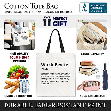 Work Bestie Definition Canvas Tote Bag, Funny Gift Shopper for Office Best Friends