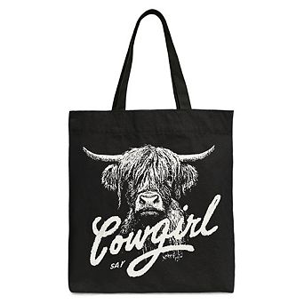 Highland Cow Vintage Cowgirl Canvas Tote Bag, Western Country Gift Shopper For Women
