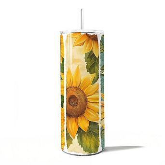 Sunflowers Season 20oz Tumbler With Stainless Steel Straw, Brushstrokes Vacation Beach Gift Cup