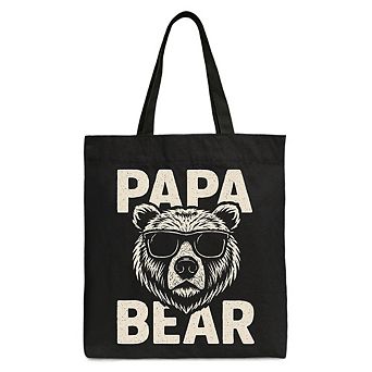 Papa Bear Sunglasses Canvas Tote Bag, Black Vintage Gift Shopper for Cool Dads
