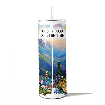 God Is Good All the Time Mountain Christian 20oz Tumbler With Lid and Stainless Steel Straw