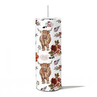 Highland Cow Floral 20oz Tumbler With Stainless Steel Straw, Chic Western Farmhouse Gift Cup