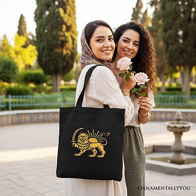Iran Lion and Sun Emblem Canvas Tote Bag, Persian Heritage Pride Gift Shopper
