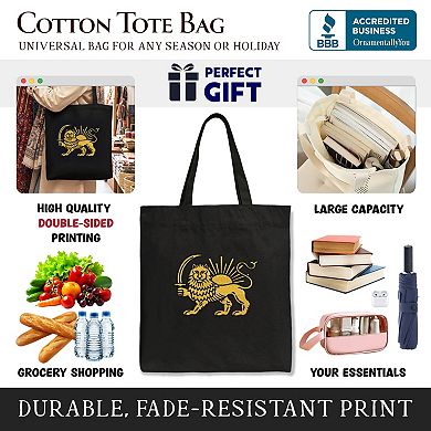 Iran Lion and Sun Emblem Canvas Tote Bag, Persian Heritage Pride Gift Shopper