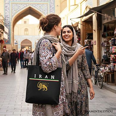 Iran Lion and Sun Flag Canvas Tote Bag, Persian Heritage Pride Gift Shopper