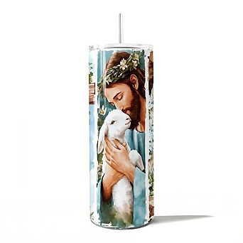 Jesus has Risen 20oz Tumbler With Stainless Steel Straw, Easter Blue Brushstrokes Spring Gift Cup