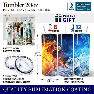 Jesus has Risen 20oz Tumbler With Stainless Steel Straw, Easter Blue Brushstrokes Spring Gift Cup