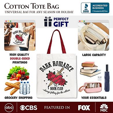 Dark Romance Book Club Canvas Tote Bag, Vintage Gothic Romantasy Bookish Gift Shopper