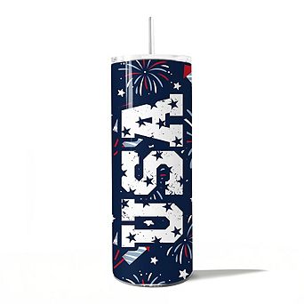 Fireworks USA Block Letters 20oz Tumbler With Stainless Steel Straw, VJuly 4th Patriotic Gift Cup