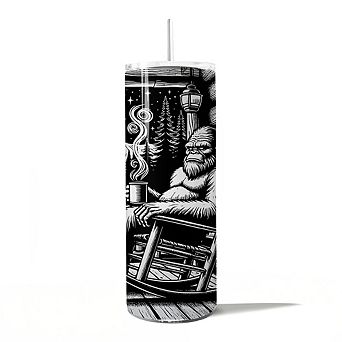 Bigfoot Cabin Life 20oz Tumbler With Stainless Steel Straw, Sarcastic Introvert Camping Gift Cup