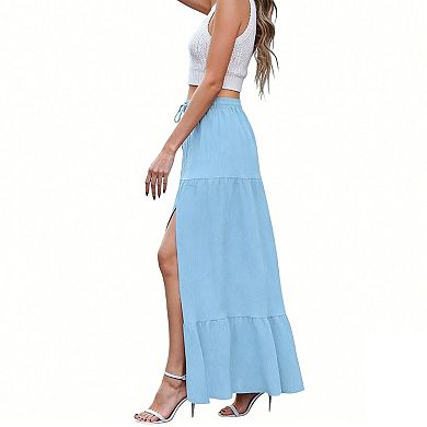Women's Lightweight Tiered Maxi Skirt with Adjustable Drawstring Waist