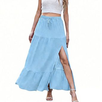 Women's Lightweight Tiered Maxi Skirt with Adjustable Drawstring Waist