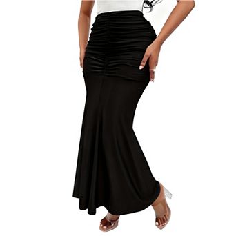 Women's Satin Ruched High Waist Curvy-Fit Long Maxi Skirt