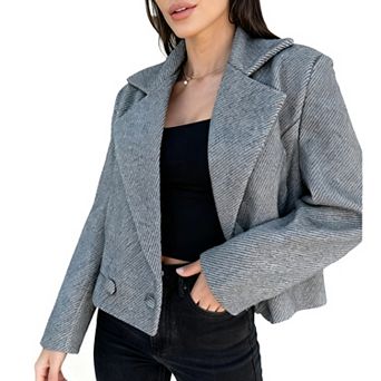 Women's Cropped Blazer - Double Breasted Oversized Lapel Jacket for Office & Casual