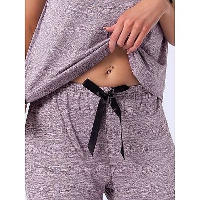 Women's Pajamas Set Short Sleeve V Neck Pullover Top with Pants Soft Knit Sleepwear Lounge Set