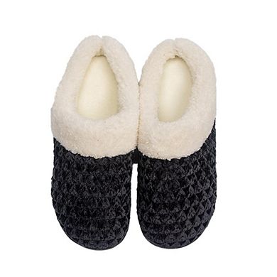 Roxoni Women's Timeless Knitted Pattern Fur Slippers Soft, Stylish & Cozy for Indoor/Outdoor Wear