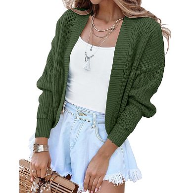 Women's Long Sleeve Open Front Knit Cropped Cardigan Sweaters Drop Shoulder Sweater Coats