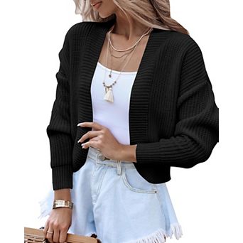 Women's Long Sleeve Open Front Knit Cropped Cardigan Sweaters Drop Shoulder Sweater Coats