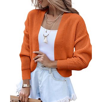 Women's Long Sleeve Open Front Knit Cropped Cardigan Sweaters Drop Shoulder Sweater Coats