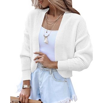 Women's Long Sleeve Open Front Knit Cropped Cardigan Sweaters Drop Shoulder Sweater Coats