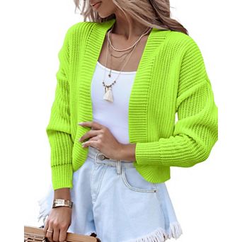Women's Long Sleeve Open Front Knit Cropped Cardigan Sweaters Drop Shoulder Sweater Coats