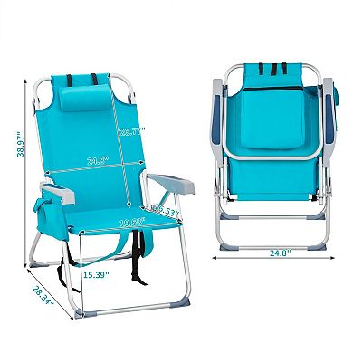 Folding Beach Chair Aluminum Frame 5 Position Adjustable Back 220lb Capacity