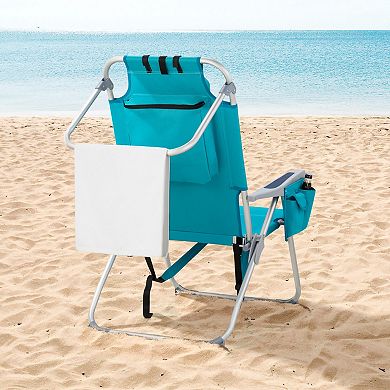 Folding Beach Chair Aluminum Frame 5 Position Adjustable Back 220lb Capacity