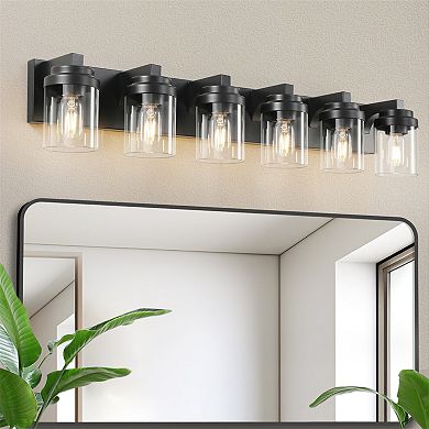 37.5 in. 6-Light Matte Black Wall Sconce with Clear Glass Shade
