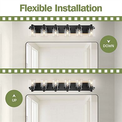 37.5 in. 6-Light Matte Black Wall Sconce with Clear Glass Shade