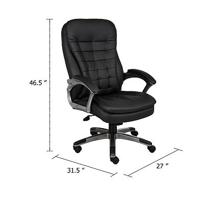 Kloe Executive High-Back Swivel Armchair in Pewter Gray, Black Vinyl