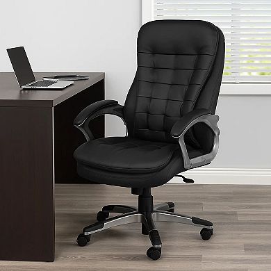 Kloe Executive High-Back Swivel Armchair in Pewter Gray, Black Vinyl