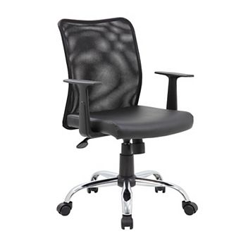 Lene Task Chair, T-Arms, Black Mesh and Caressoft Vinyl, Spring Tilt