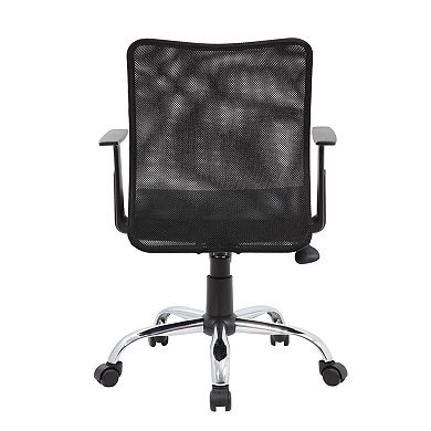 Lene Task Chair, T-Arms, Black Mesh and Caressoft Vinyl, Spring Tilt