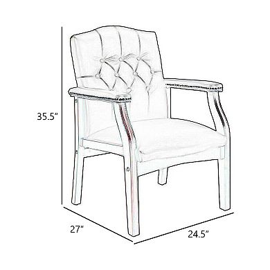 Koe Classic Reception Guest Armchair, Vinyl Tufted Back, Wood Legs
