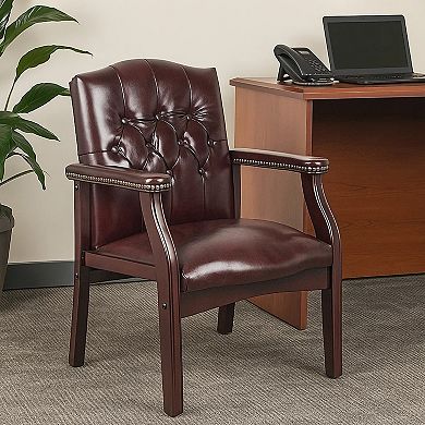 Koe Classic Reception Guest Armchair, Vinyl Tufted Back, Wood Legs